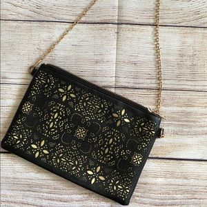 Laser cut Black & Gold Street Level Crossbody Bag